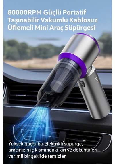 80.000 Rpm Süper Güçlü Kablosuz Süpürge 4 Ü 1 Arada Toz Alma, Hava Üfleme, Pompa & Hava Temizleme - 744792558
