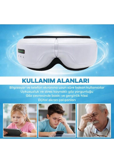 Eldi Medikal Göz Yorgunluğu İçin Isıtmalı Hava Basınçlı Bluetoothlu Akıllı Göz Masaj Cihazı