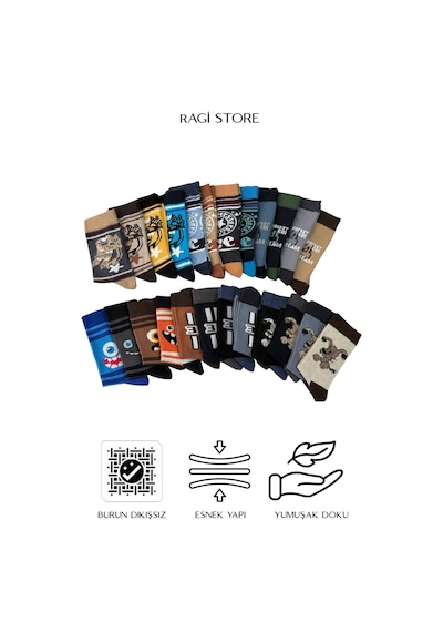 Ragi Store 7'li Mix Desen Penye Dikişsiz Çocuk Soket Çorap Çok Renkli