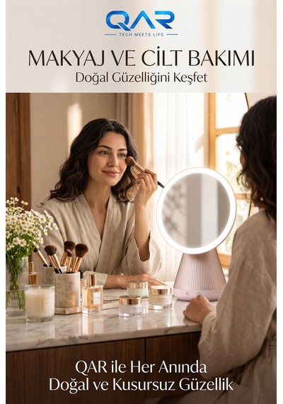 Şarjlı Yuvarlak Led Makyaj Aynası Dokunmatik 3 Renk Işıklı 360 Ayarlanabilir Masa Aynası Çok Renkli