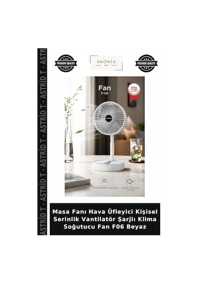 Masa Fanı Hava Üfleyici Kişisel Serinlik Vantilatör Şarjlı Klima Soğutucu Fan F06 Beyaz