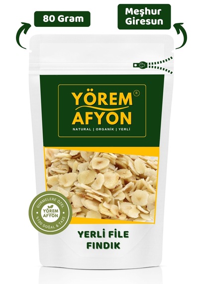 Yörem Afyon Meşhur Giresun Diyet Dostu Kavrulmamış Glütensiz Çiğ Dilimlenmiş File Fındık 85gr. 85 G
