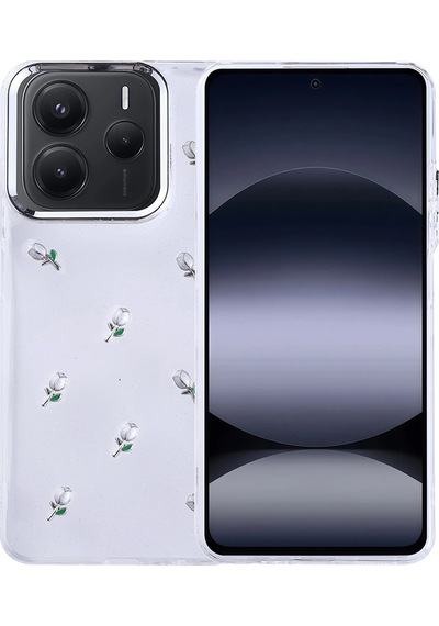 Xiaomi Redmi Note 14 5g Kılıf Airbag Tasarımlı Simli Şeffaf Zore Kutup Kapak Lale