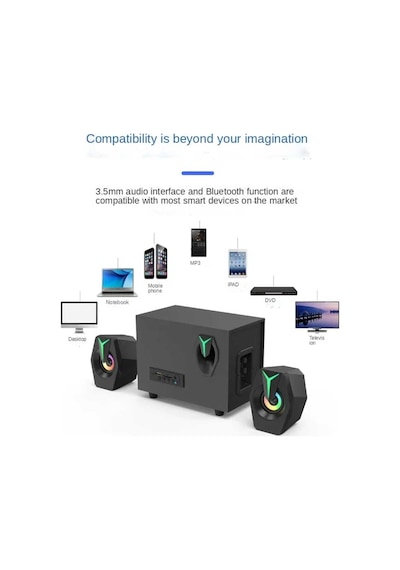 Multimedya Bluetooth Hoparlör Sd Kart Usb 2.1 Kanal Subwoofer 2+1 Işıklı Pc Speaker