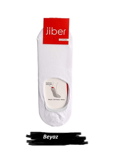 Jiber Erkek Pamuklu Likralı Babet Çorap 7108 - 6 Adet Beyaz