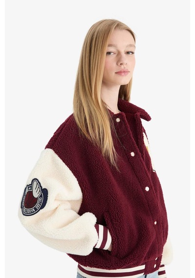 Defacto Coool Oversize Geniş Kalıp Polo Yaka Pelüş Bomber Ceket E9838ax25wnbr210 Bordo