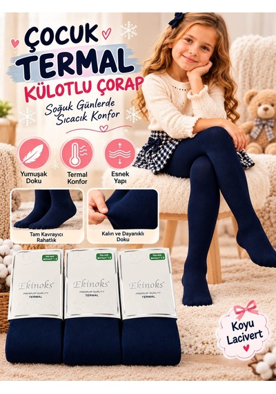 Yetis Ekinoks Havlu Termal %100 Pamuk 3 Adet Lacivert Kilotlu Çocuk Çorabı 0-14 Yaş 100-l Renkli