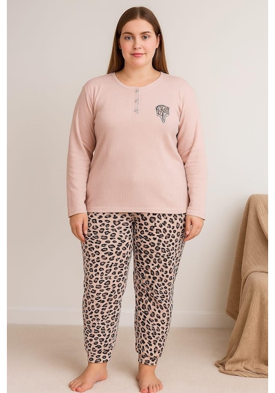 Pemilo Kadın Büyük Beden Raporlı 0251 Pijama Takımı Vizon Vizon