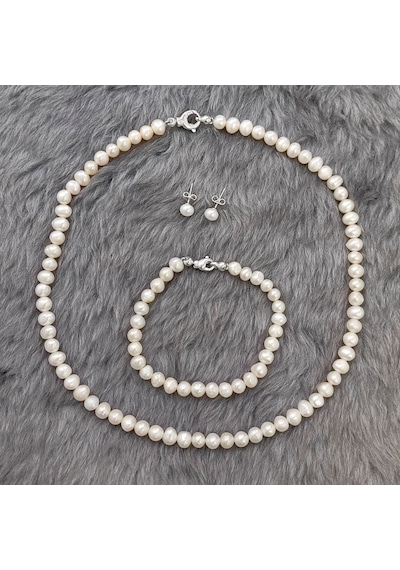 Chavin Doğal Inci Kolye Küpe Bileklik 925 Ayar Gümüş Set Df91 (478255530)