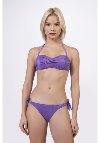 Endeep Kadın Çapraz Detaylı Kaplı Simli Bikini Takımı Mor