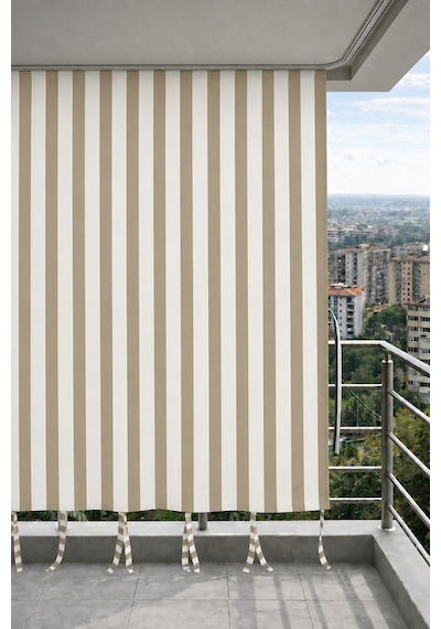 Bej-krem Balkon Perdesi Kornişli Bağcıklı Su Geçirmez Dış Mekan Dayanıklı Modern Balkon Brandası
