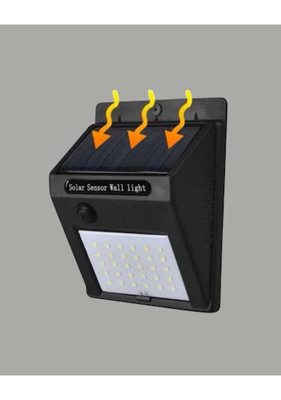 Sensörlü 20 Led Solar Duvar Lambası 3 Metre Algılama Mesafesi Siyah