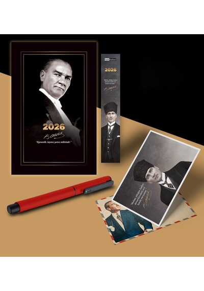 2026 Gazi Paşa Atatürk Ajandası Ayraç Kartpostal Kalem - Kırmızı 103 Ivory