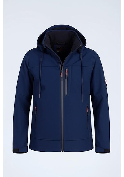 Vatan Tekstil Erkek Slim Fit Softshell Kapüşonlu Erkek Mont Su İtici Rüzgar Geçirmez Lacivert