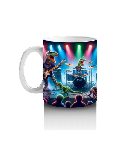 Çocuklara Sütü Sevdiren Sahnede Konser Veren Dinozor Rock Grubu Desenli Kupa Bardak Renkli