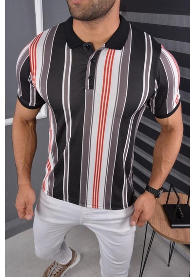 Mcz Giyim Kırmızı - Siyah Renk Polo Yaka Slim Fit Erkek T-shirt Kırmızısiyah