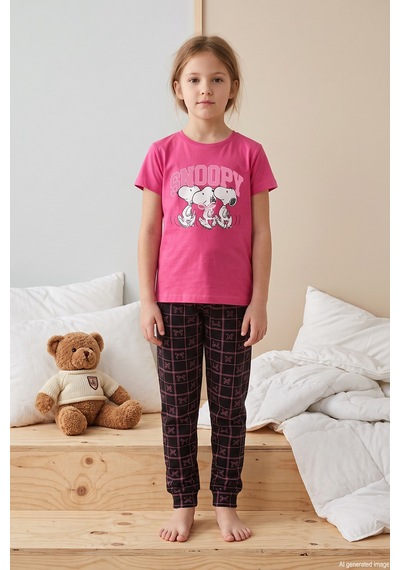 Remsa Kız Çocuk Kısa Kol Baskılı Penye Pijama Takımı 3063 Fuşya01 Fuşya