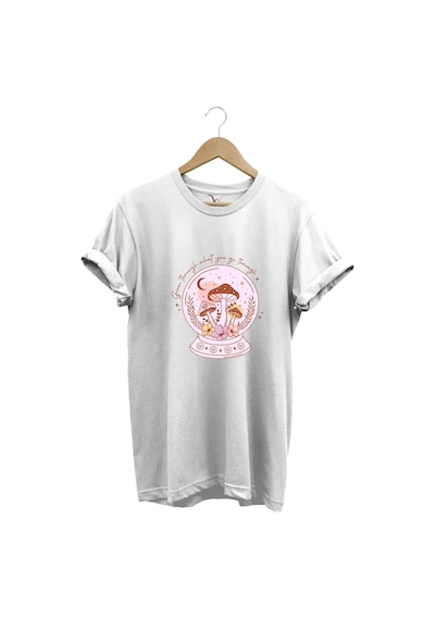 Vintage Retro Streetwear Poster Mantar Küresi Baskılı %100 Pamuk Regular Fit Bisiklet Yaka T-shirt Beyaz