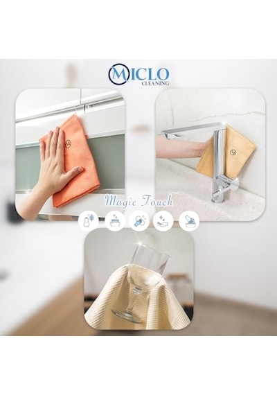 Mıclo Cleanıng Mikrofiber Temizlik Bezi Sihirli Bez, Cam Bezi Ayna Bezi 4lü Paket Zümrüt Serisi Açık Bej