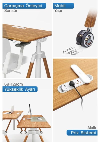 O-flex Oak Yükseklik Ayarlı Çalışma Masası Meşe