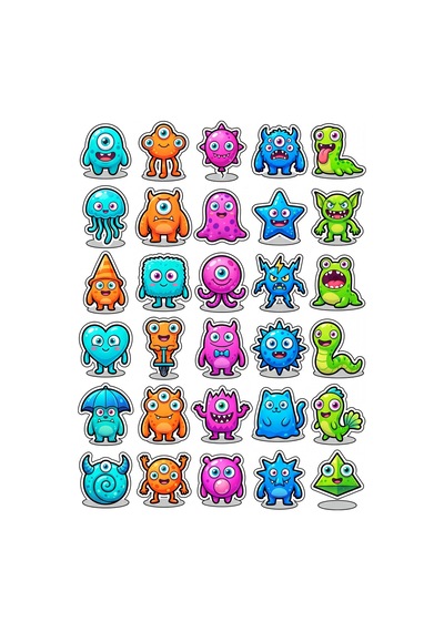 30 Adet Eğlenceli Çılgın Canavar Sticker Seti - Laptop Defter Telefon Çok Renkli