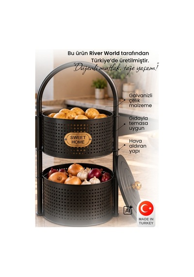 River World Siyah Renk Ergo Tutma Saplı Metal Sebzelik Çok Renkli