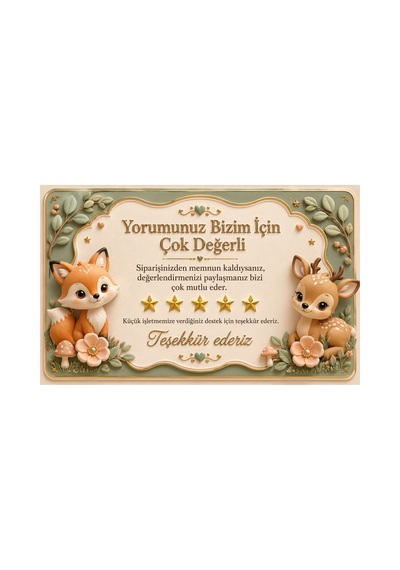 Papelia Sevimli Hayvanlar Temalı Thank You Kartı Müşteri Yorum Kartı 8x5 Cm - Yeşil - 148