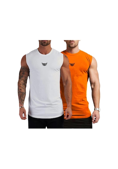 Genius Store Nem Emici Hızlı Kuruma Teknik Performans Sporcu Erkek T-Shirt Beyaz - Turuncu