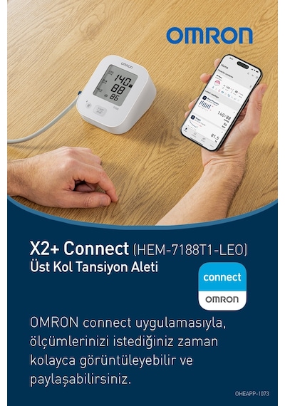 Omron HEM-7188T1-LEO X2+ Connect Üst Koldan Ölçer Dijital Tansiyon Aleti + XLS Çanta