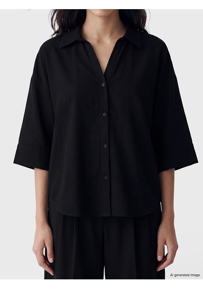 Lcw Vision Siyah Oversize Poplin Kadın Gömlek