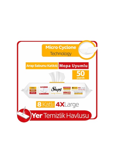 Sleepy Easy Clean Arap Sabunu Katkılı Mopa Uyumlu Yer Temizlik Havlusu&Mendili 50 Yaprak