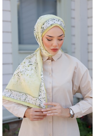 Mimiyum Lemon Flower Nayf İpek Şal - Limon Sarısı