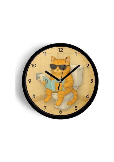 Soyut Kedi Modern Tasarım Duvar Saati - 30cm - Önü Camlı Siyah Kasa - Sessiz Mekanizma-jh0367 Siyah