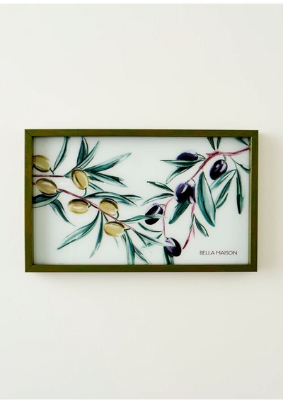 Bella Maison Olive Dekoratif Cam Tepsi Yeşil 22x37 Cm