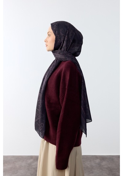 Mirsoy Scarf Mirayze Etnik Desen Şal Mürdüm