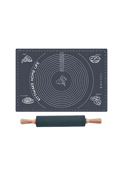 Gri Silikon Hamur Açma Matı 45x65 Cm + Gri Silikon Merdane 42 Cm Kaymaz Yapışmaz Hamur Seti Diğer