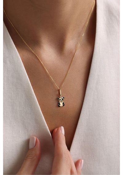 Siyah Mineli Panda Kilitli Charm Kolye Ucu