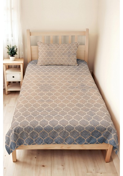 Bej Geometrik Modern Tek Kişilik Pike Takımı - Gri Kapitone Mevsimlik Yatak Örtüsü 160x220 Cm Mor