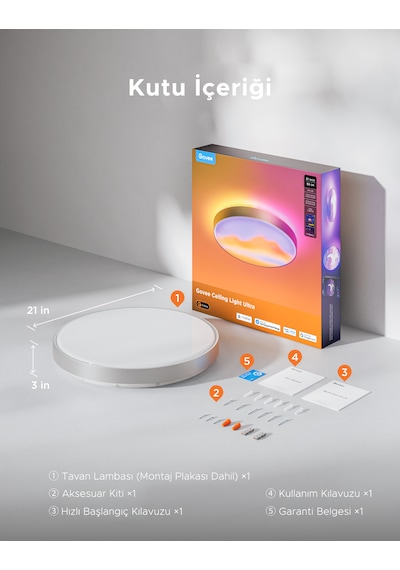 Govee Rgbwwıc Tavan Armatürü Ultra 21 Inç/53 Cm RGB