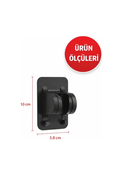 Yapışkanlı Duş Başlığı Tutucu Ayarlı Delmeden Duvara Monte Siyah Duş Askısı Siyah Diğer