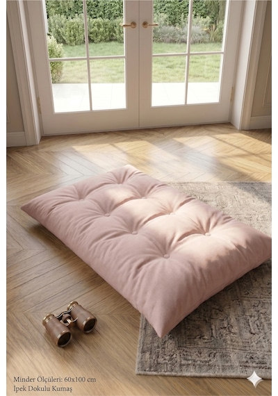 Düğme Desenli Kapitone Yer, Sedir Ve Palet Minderi 60x100 Cm Pembe Pembe