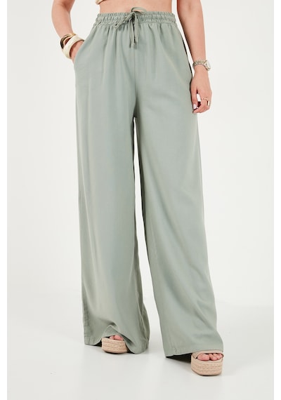 Lela Pamuklu Relaxed Fit Yüksek Bel Geniş Paça Pantolon Bayan Pantolon 668yp5559 Açık Haki