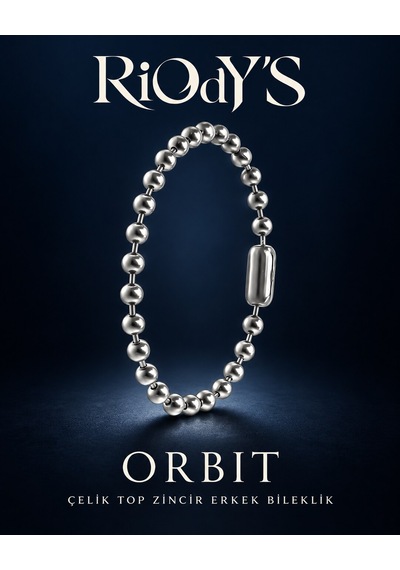 Riody's Orbit Erkek Bileklik Parlak Çelik Top Zincir Geçme Kilitli Modern Tasarım Gri Gümüş