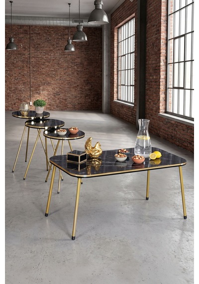 Vaveni Gold Metal Düz Ayak 4'lü Sehpa Siyah Arz