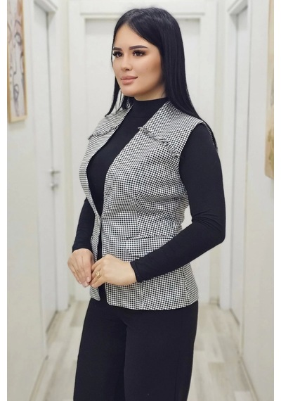 Püskül Detaylı Cepli Yelek 704-1-siyah/beyaz Siyah/beyaz Siyah - Beyaz