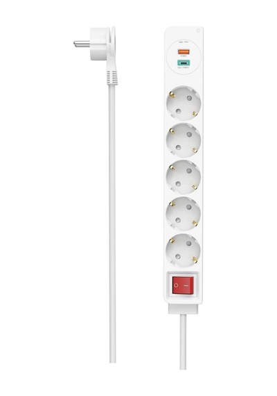 Hama Priz Çubuğu, 5'li, Usb-c/a 18w, Pd/qc , Şalter, Düz, 1,4 M,