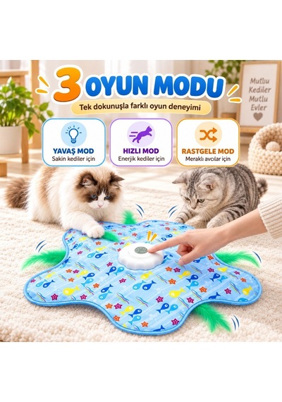 Sevimli Dost Enerji Atma Evcil Hayvan Hareketli İnteraktif Kedi Oyun Matı - Usb Şarjlı - 3 Oyun Modu