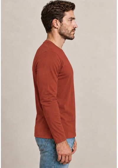Axxel Erkek Pamuklu Likralı Süprem Uzun Kollu T-shirt-d240 Kiremit