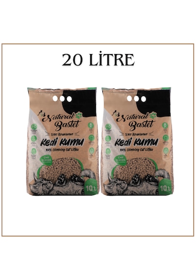 Natural Bastet Topaklanan Çam Pelet Kedi Kumu 2 x 10 L