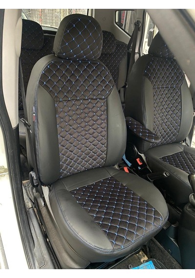 Fiat Fierino Arka Sırt Arka Oturma Tek Parça Model. Mavi Nakışlı Taytüyü Siyah Deri Karışımı Mavi Ip